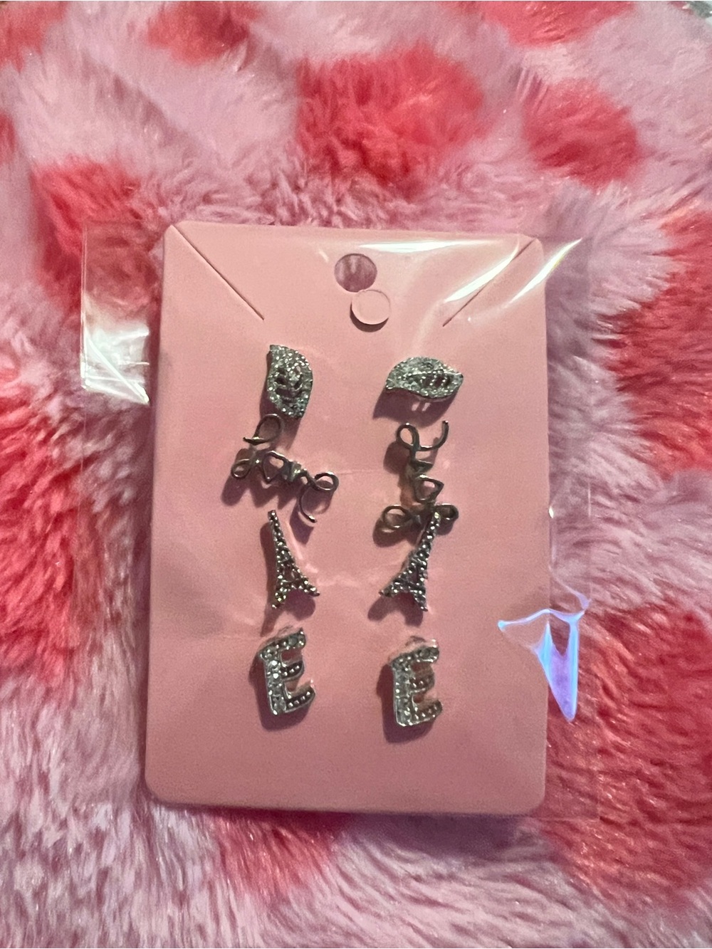 Rhinestone Eiffel Tower Drop Earrings - Pink Card